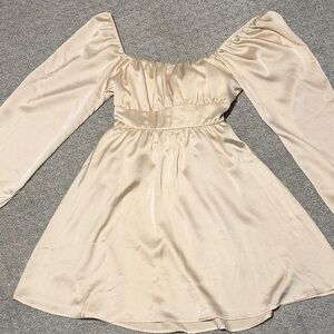 Altar'd State Cream Long Sleeve Satin Mini Dress